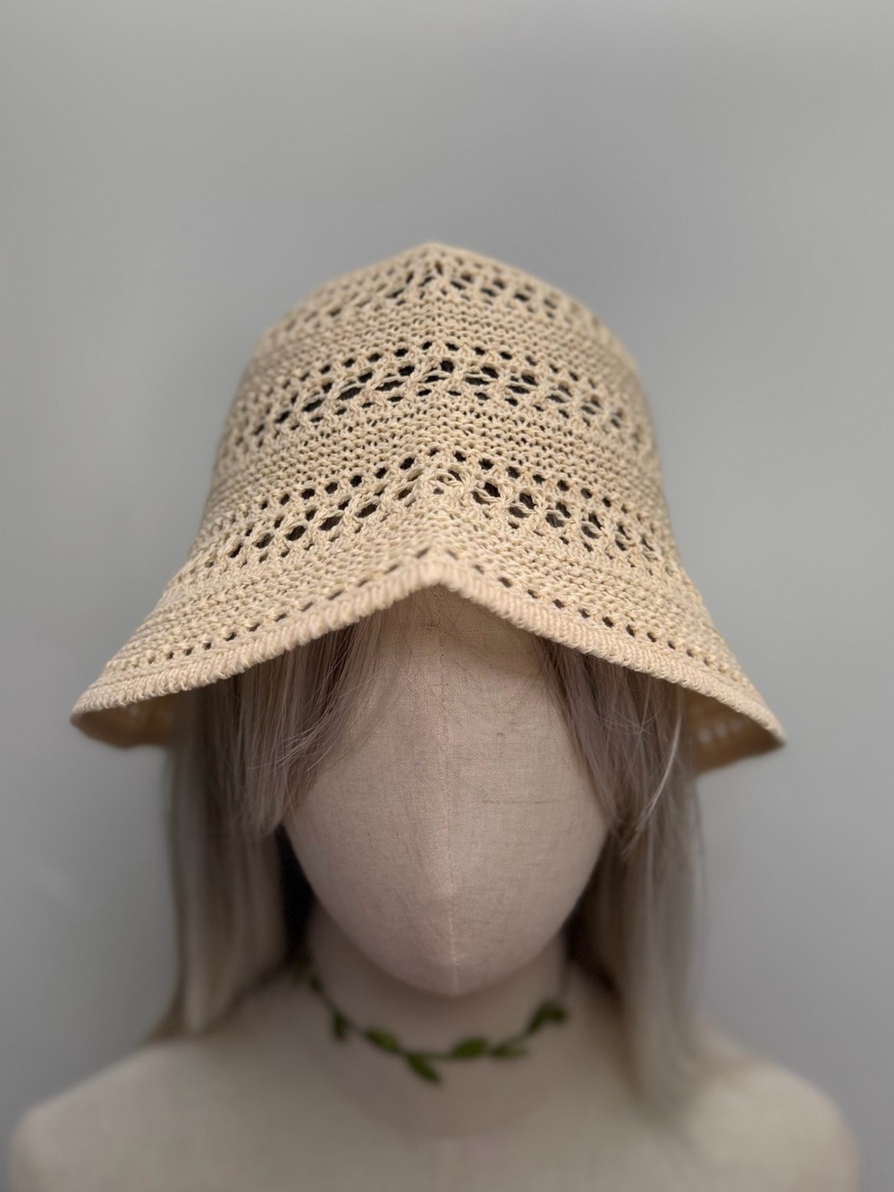 Beige Crochet Knit Bucket Hat Openwork Boho Summer Beach Hat